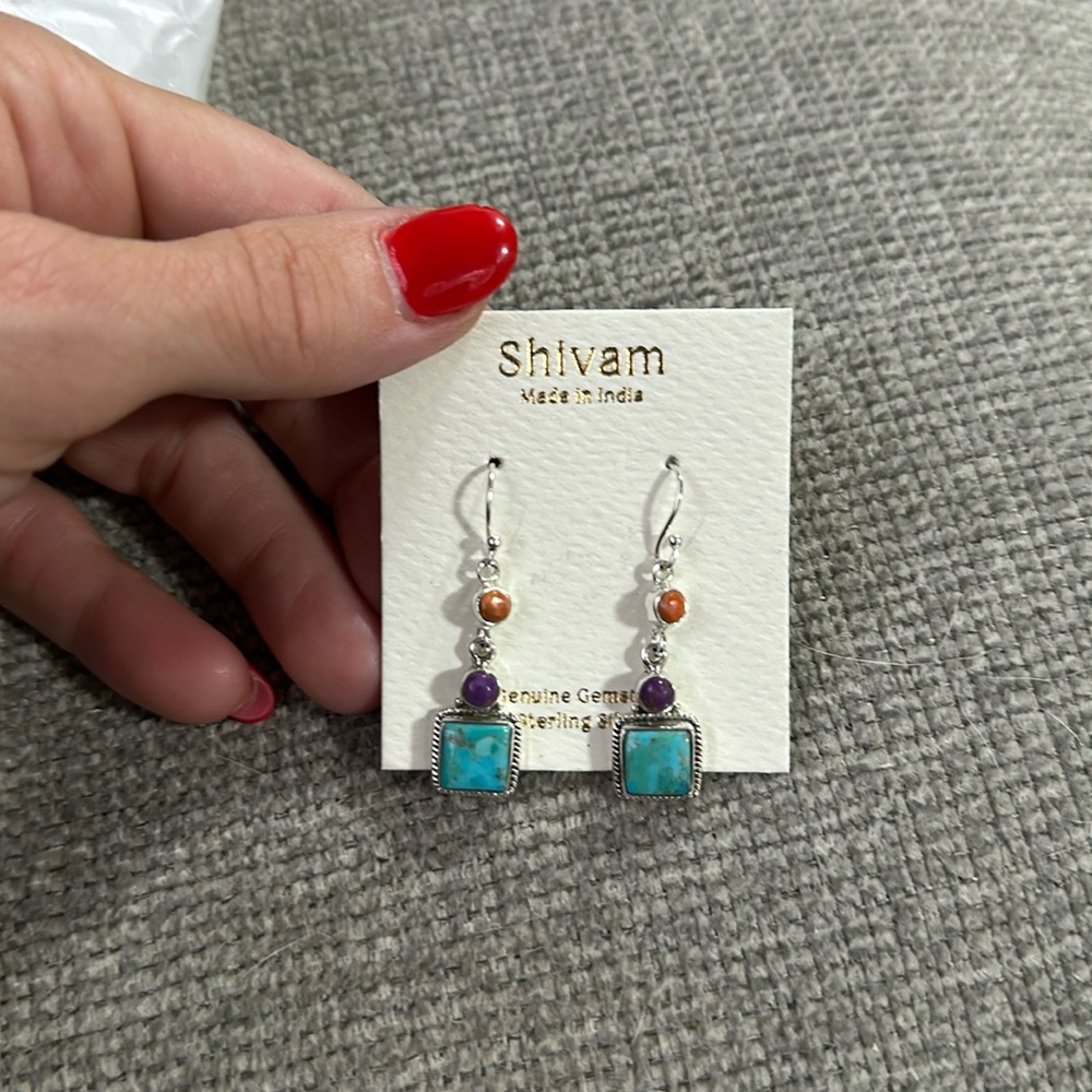 Shivam Majave Turquoise And Gemstone Sterling Silver Earrings 30$